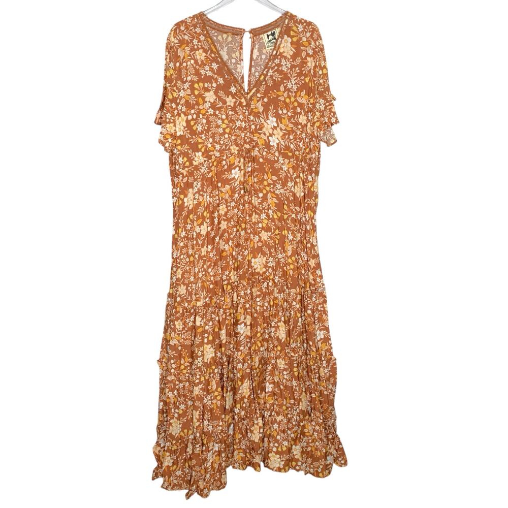 Jaase 18 NEW Womens Floral Tiered Maxi Dress Drawstring Waist V Neck
